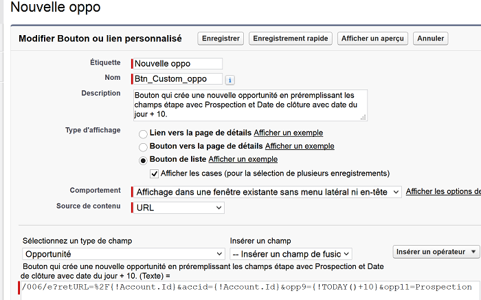 code bouton perso Salesforce