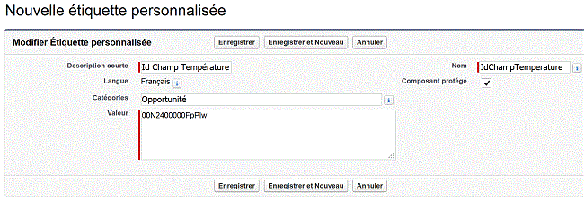 modifier étiquette personnalisée salesforce