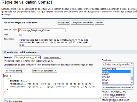 règle validation regex Salesforce