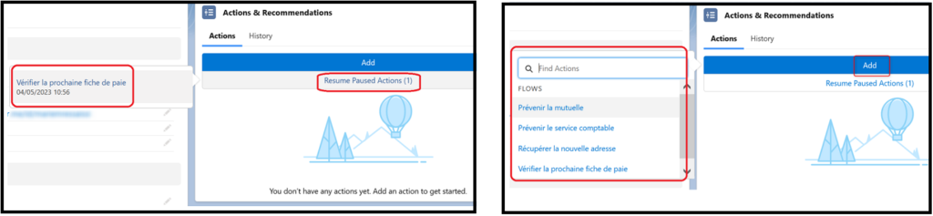 Bouton Add du composant Actions and Recommendations