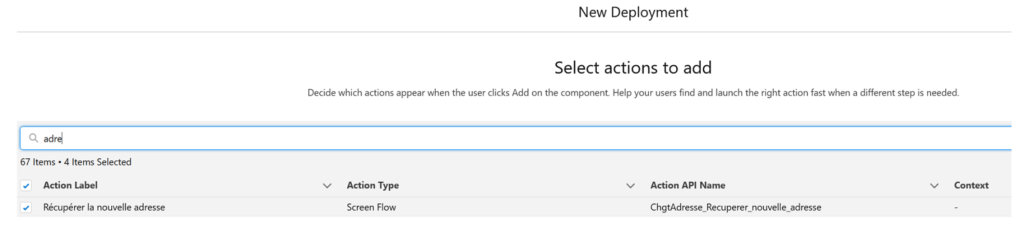 Flows accessibles avec le bouton Add de Actions and Recommendations